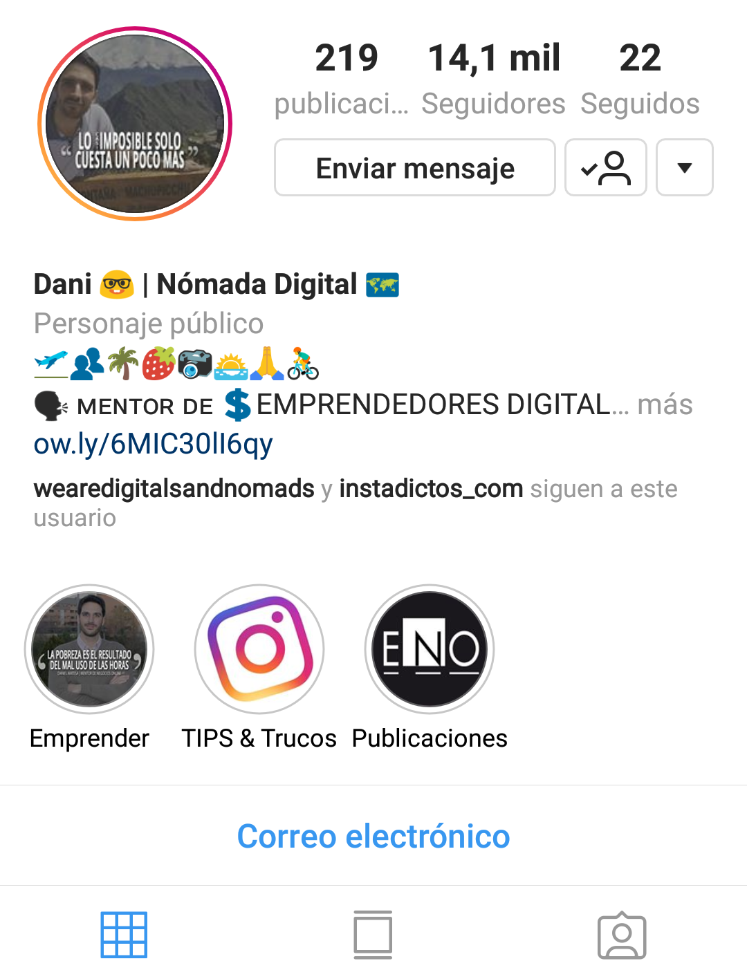 ejemplo de perfil de instagram