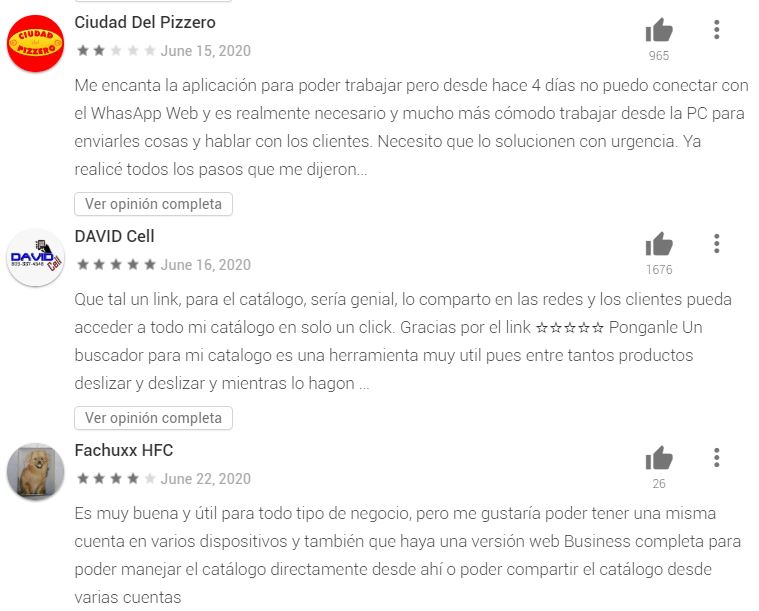 Opiniones de WhatsApp Business 03