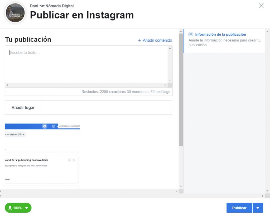 Subir post a Instagram e IGTV desde Facebook con Creator Studio