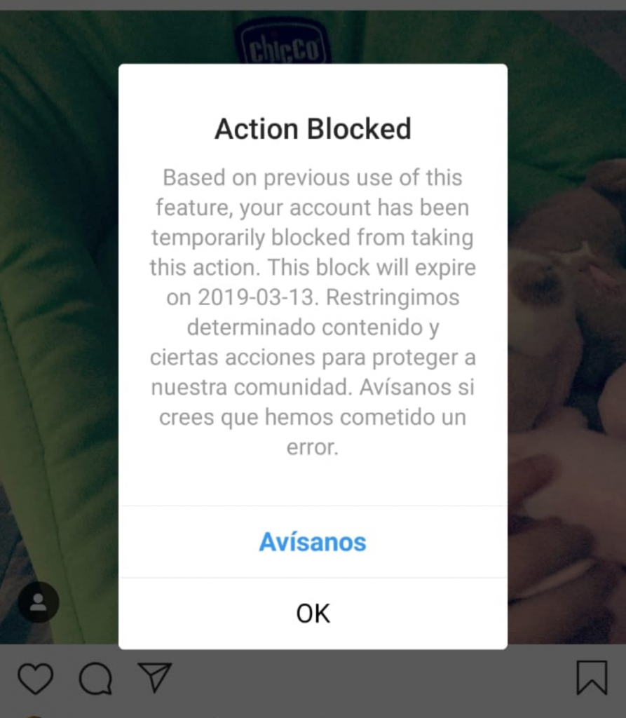 Bloqueo temporal en Instagram - problemas con instagram
