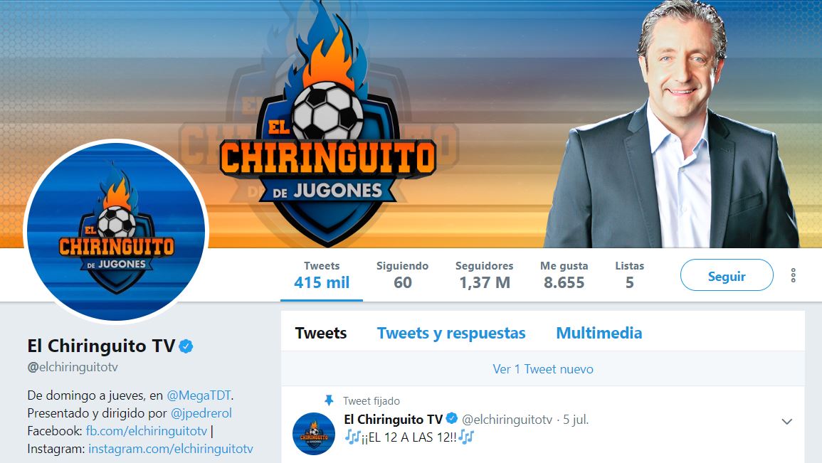 Ejemplo de estrategia en redes sociales de elChiringuitoDeJugones en Twitter