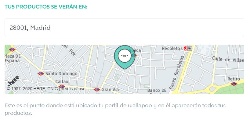 indicar la localización del perfil en Wallapop