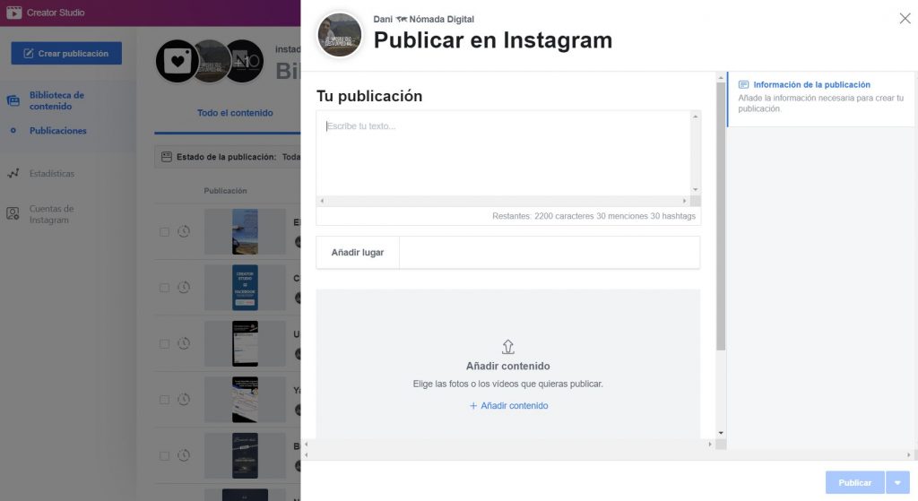 Programar historias Instagram | publicar en instagram desde pc