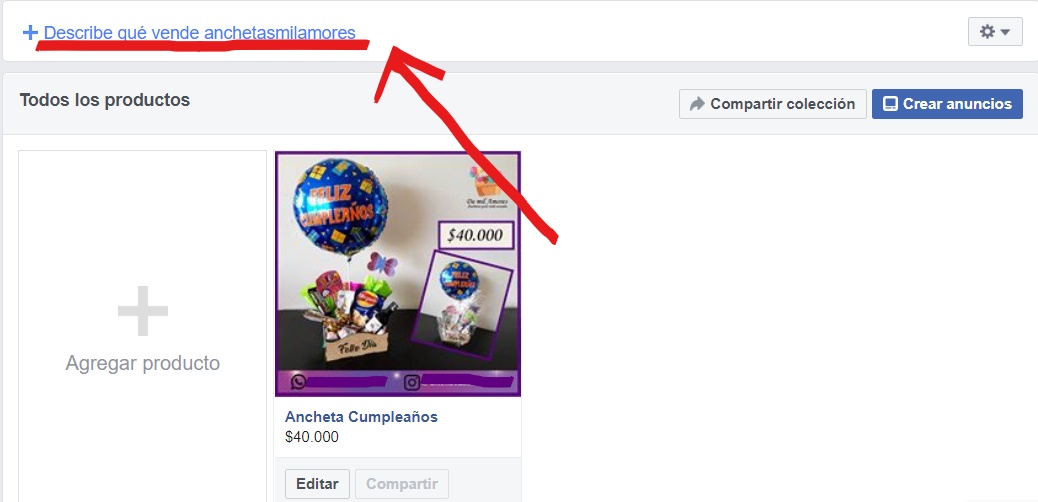 descripción de tienda de facebook