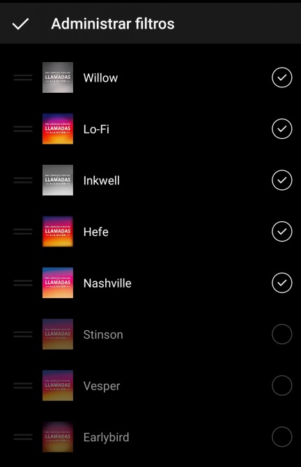 administrar los filtros de instagram