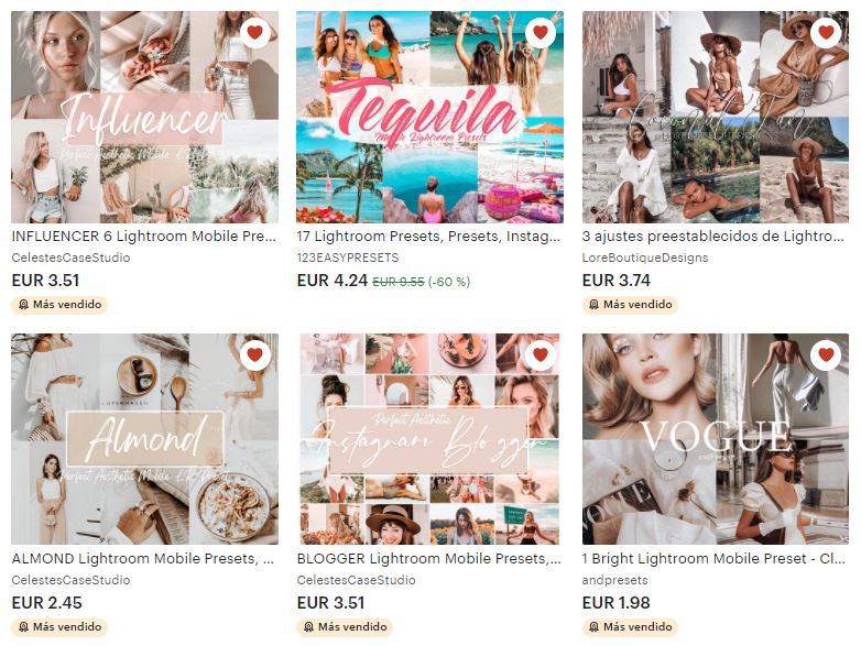 los mejores presets para Instagram de ETSY