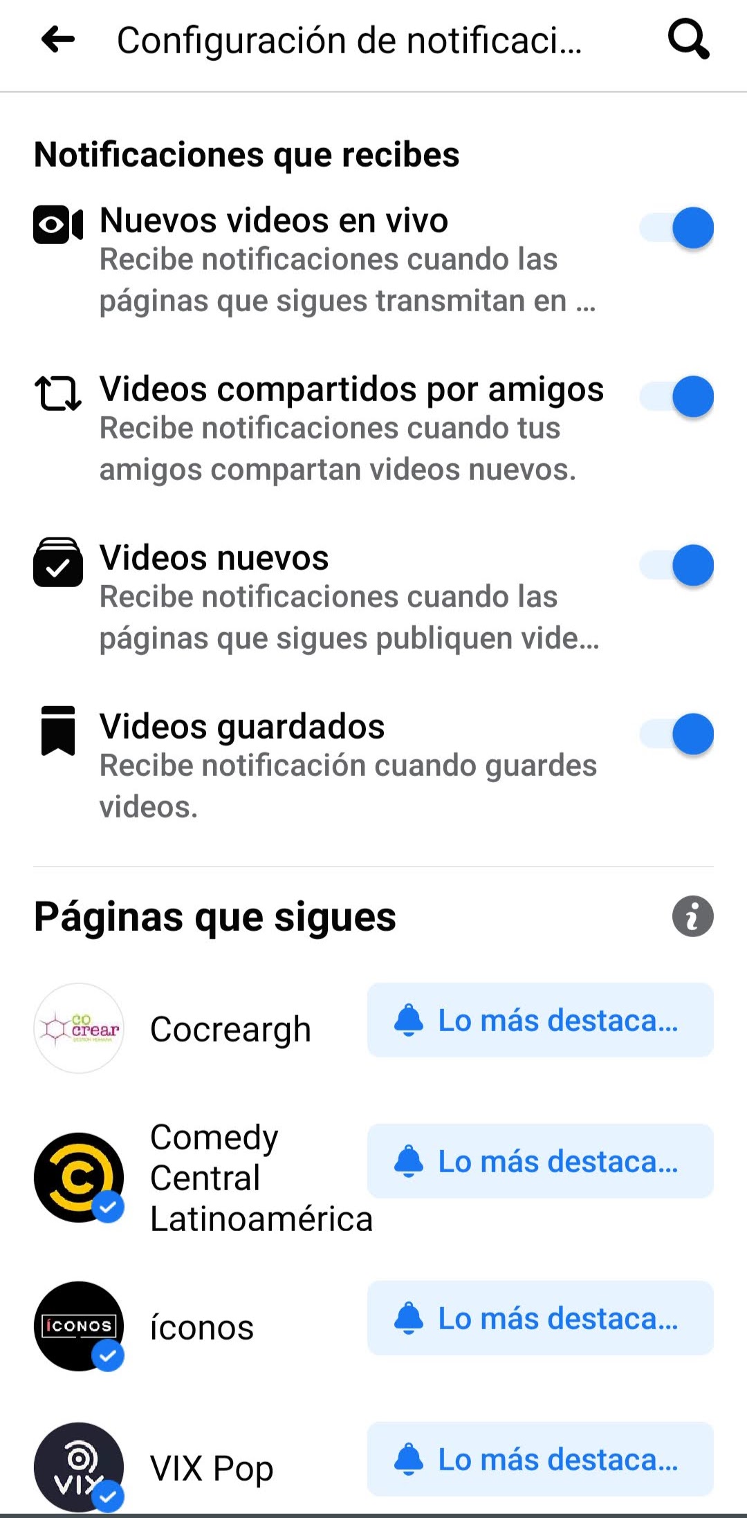 Configuración notificaciones Facebook TV