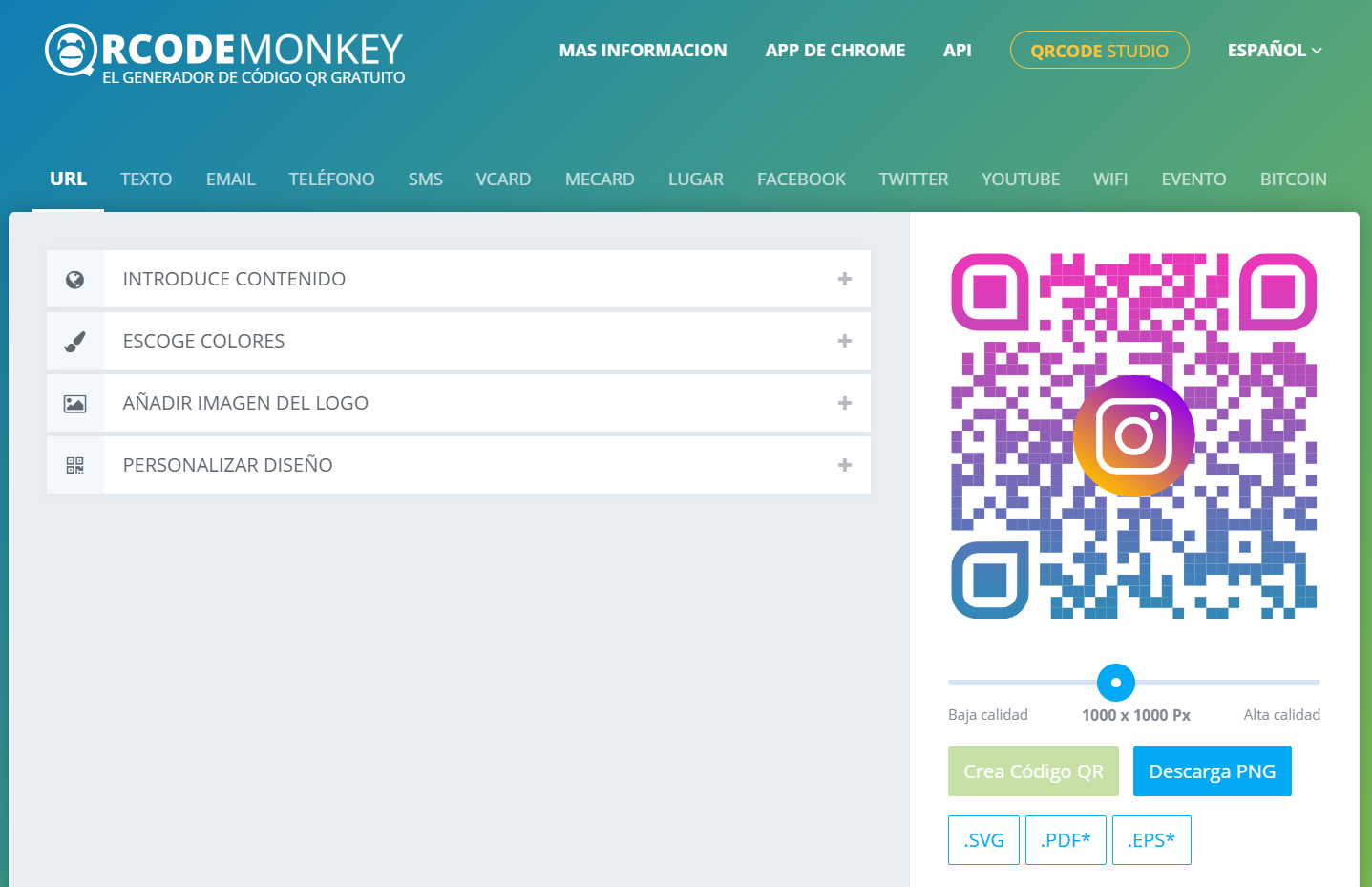 Generador de códigos QR Code Monkey