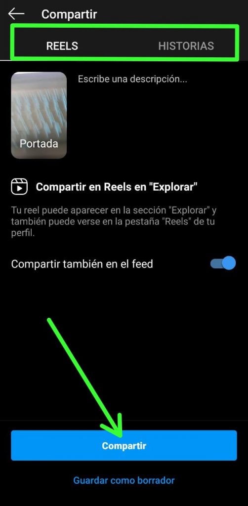 compartir instagram reels historia