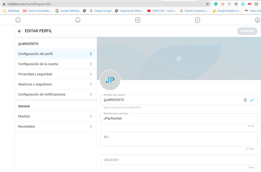 configurar el perfil en Onlyfans