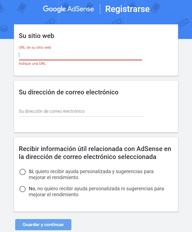 Crear una cuenta en Google Adsense