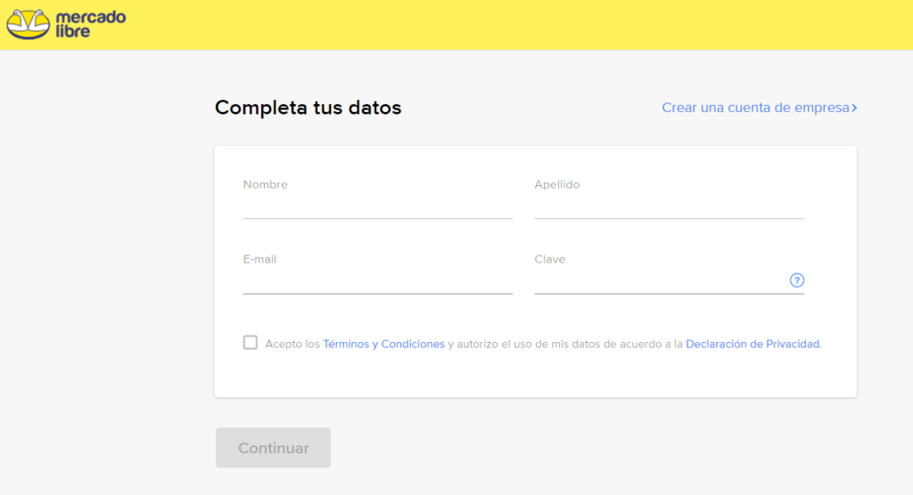 mercado libre crear cuenta