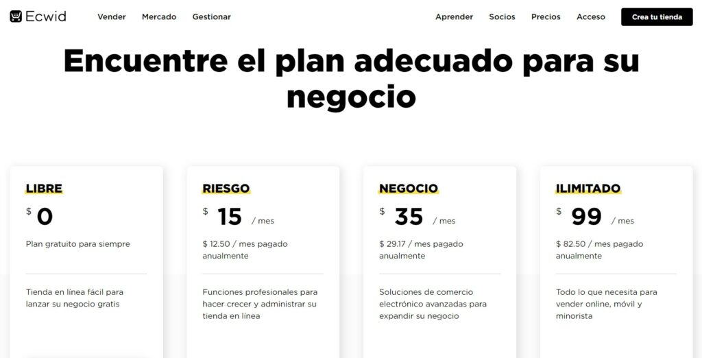 Cuanto se necesita para una tienda en Ecwid