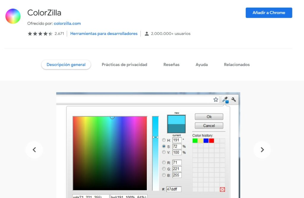 Colorzilla - elegir paletas de colores