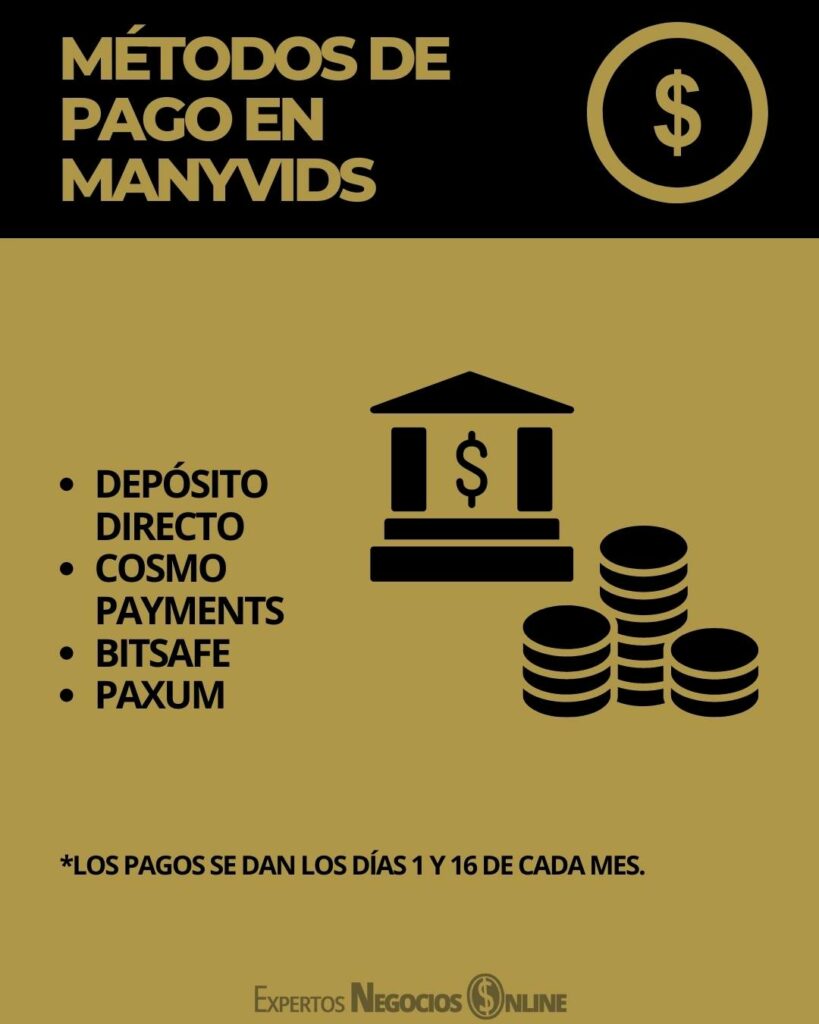 Métodos de pago en ManyVids