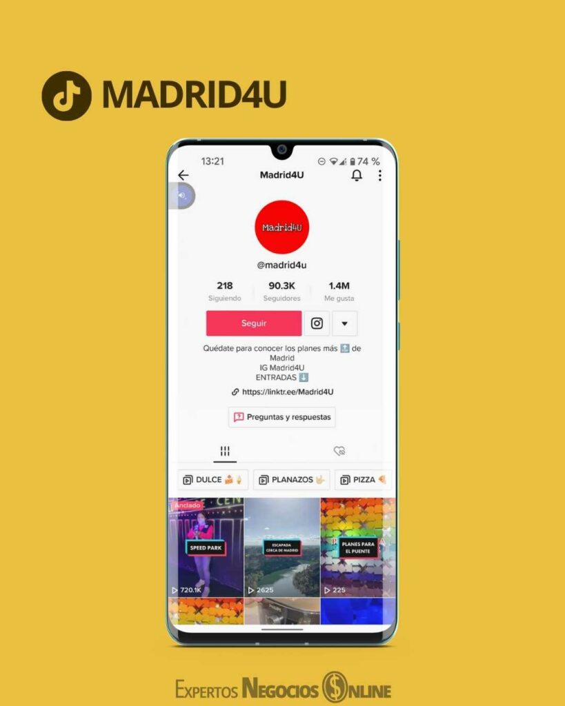 Ejemplo de BIO en TIKTOK - madrid4u