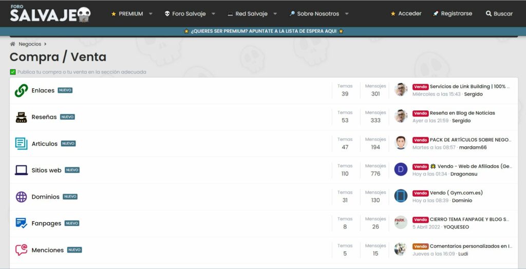 Vender enlaces y sitios Web - ForoSalvaje