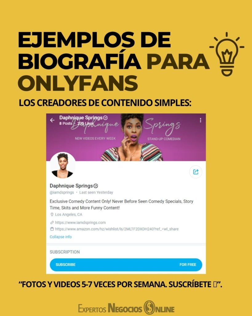 IDEAS DE BIOGRAFÍA ONLYFANS Y EJEMPLOS