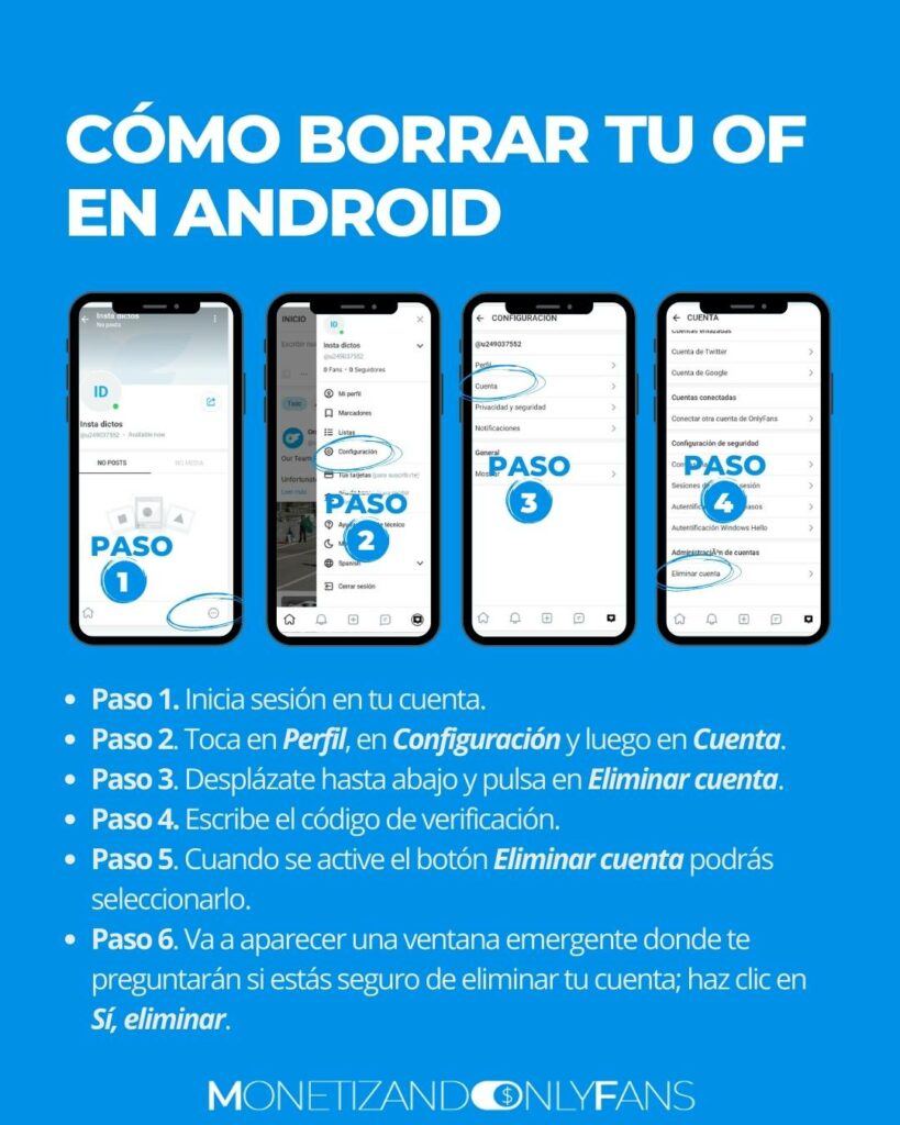 Cómo eliminar cuenta de OnlyFans en Android