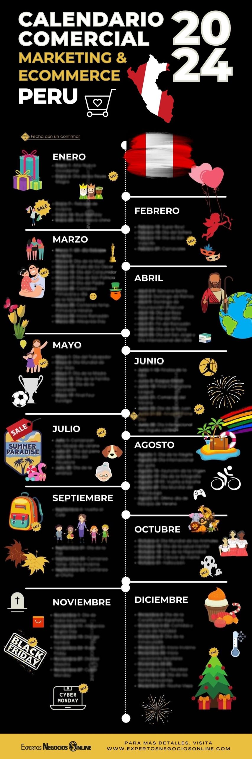 Calendario Peru 2023 con feriados y fechas importantes