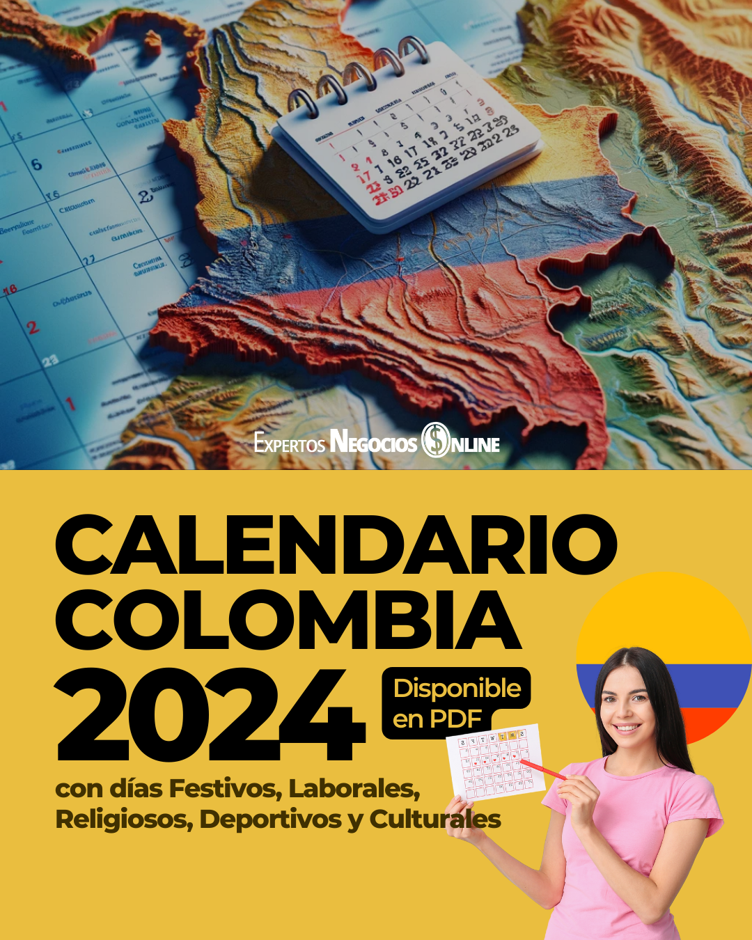 Calendario 2024 Colombia con Festivos PDF - Comercial con fechas especiales