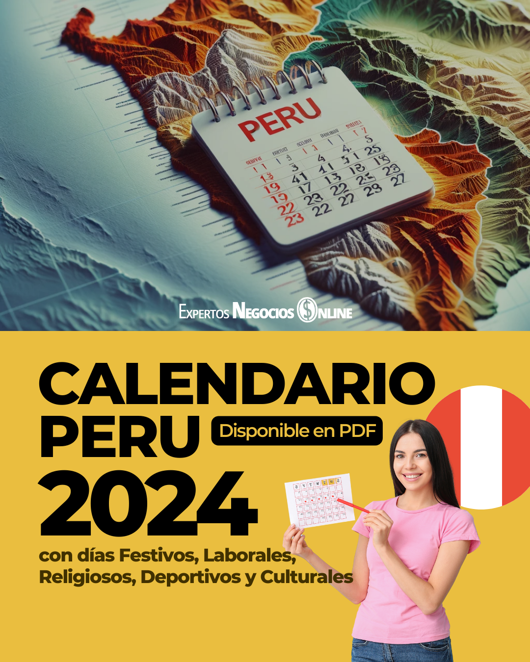 Calendario 2024 Peru con feriados para Marketing y Comercial con fechas de descuentos