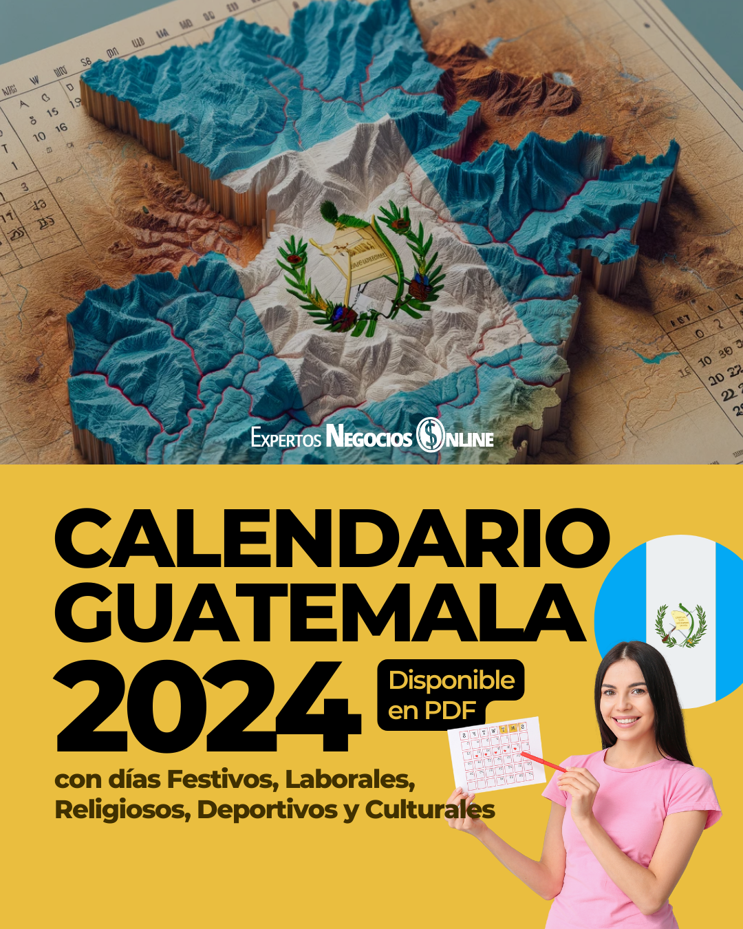 Calendario Guatemala 2024 con Feriados y fechas importantes - Almanaque y asuetos